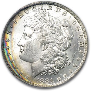 1884-O Morgan Dollar MS-63 PCGS (Obv Rainbow Crescent Toning) 1884-O Morgan Dollar MS-63 PCGS (Obv Rainbow Crescent Toning)