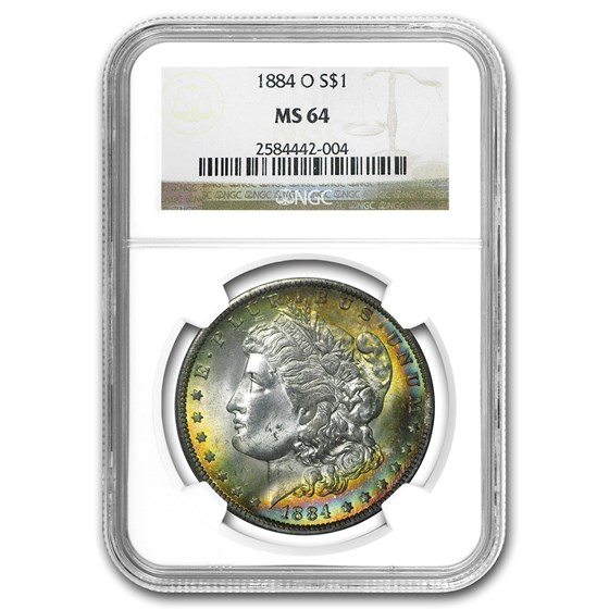 1884-O Morgan Dollar MS-64 NGC Blue & Orange (Obverse/Rev Toning) 1884-O Morgan Dollar MS-64 NGC Blue & Orange (Obverse/Rev Toning)