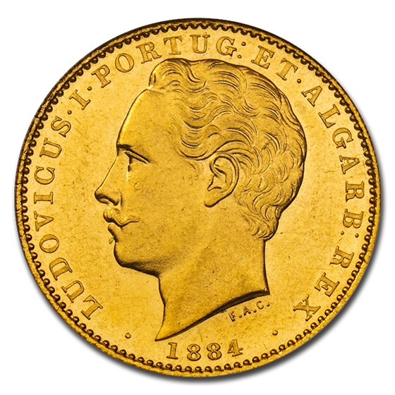1884 Portugal Gold 10,000 Reis King Luiz I MS-61 NGC 1884 Portugal Gold 10,000 Reis King Luiz I MS-61 NGC