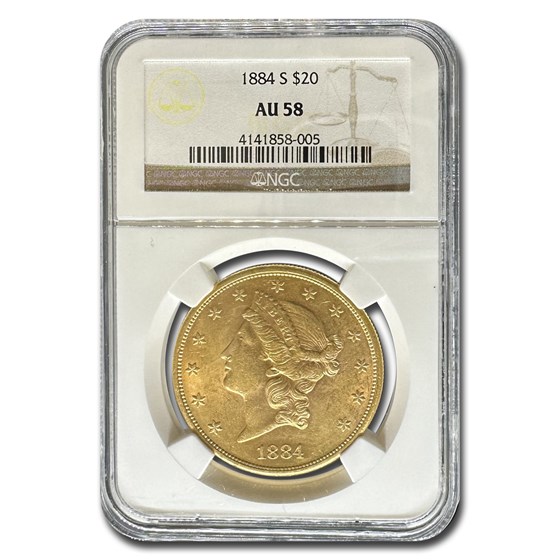 1884-S $20 Liberty Gold Double Eagle AU-58 NGC 1884-S $20 Liberty Gold Double Eagle AU-58 NGC