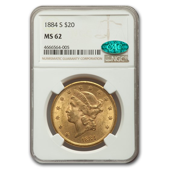 1884-S $20 Liberty Gold Double Eagle MS-62 NGC CAC 1884-S $20 Liberty Gold Double Eagle MS-62 NGC CAC