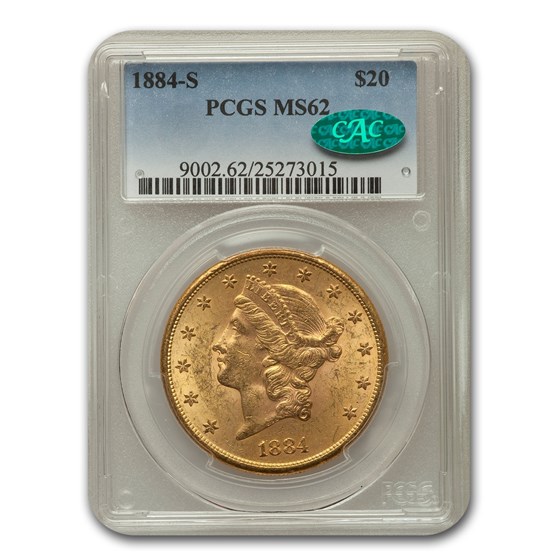 1884-S $20 Liberty Gold Double Eagle MS-62 PCGS CAC 1884-S $20 Liberty Gold Double Eagle MS-62 PCGS CAC