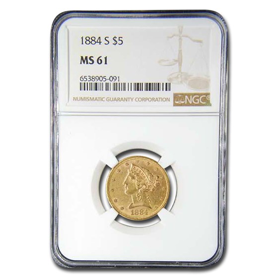 1884-S $5 Liberty Gold Half Eagle MS-61 NGC 1884-S $5 Liberty Gold Half Eagle MS-61 NGC