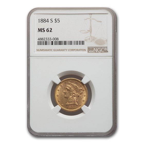1884-S $5 Liberty Gold Half Eagle MS-62 NGC 1884-S $5 Liberty Gold Half Eagle MS-62 NGC