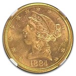 1884-S $5 Liberty Gold Half Eagle MS-64 NGC