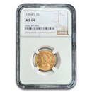 1884-S $5 Liberty Gold Half Eagle MS-64 NGC