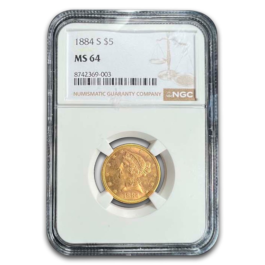 1884-S $5 Liberty Gold Half Eagle MS-64 NGC