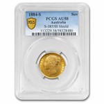 1884-S Australia Gold Sovereign Victoria Shield AU-58 PCGS