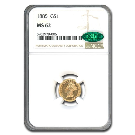 1885 $1 Indian Head Gold MS-62 NGC CAC
