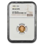 1885 $1 Indian Head Gold MS-62 NGC (DPL)