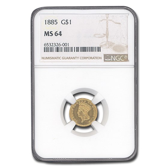 1885 $1 Indian Head Gold MS-64 NGC 1885 $1 Indian Head Gold MS-64 NGC