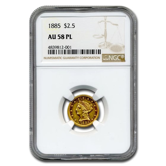 1885 $2.50 Liberty Gold Quarter Eagle AU-58 NGC (PL)