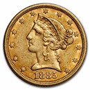 1885 $5 Liberty Gold Half Eagle AU