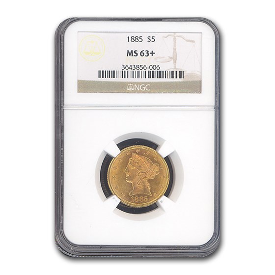 1885 $5 Liberty Gold Half Eagle MS-63+ NGC 1885 $5 Liberty Gold Half Eagle MS-63+ NGC