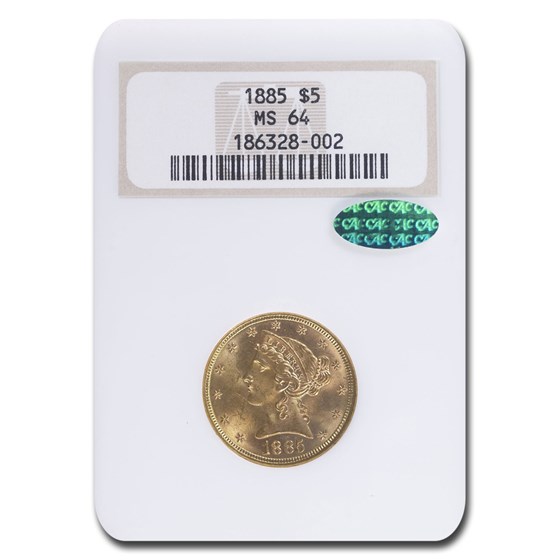 1885 $5 Liberty Gold Half Eagle MS-64 NGC CAC 1885 $5 Liberty Gold Half Eagle MS-64 NGC CAC