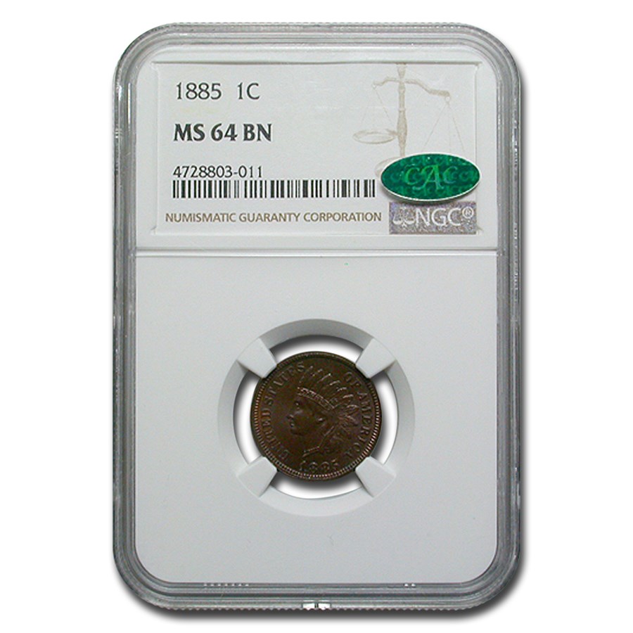 1885 Indian Head Cent MS-64 NGC CAC (Brown)