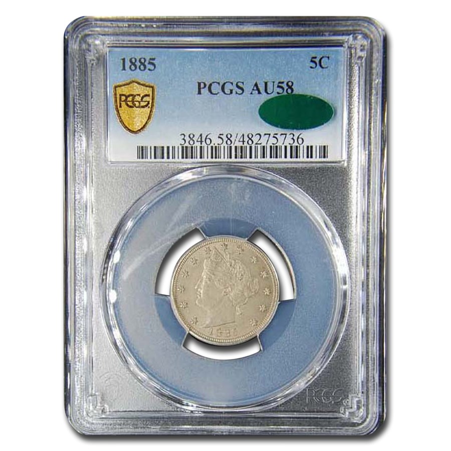 1885 Liberty Head V Nickel AU-58 PCGS CAC