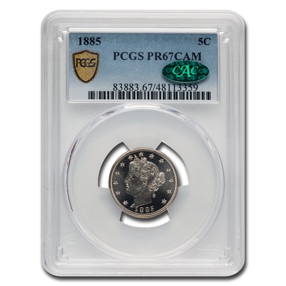 1885 Liberty Head V Nickel PR-67 Cameo PCGS CAC 1885 Liberty Head V Nickel PR-67 Cameo PCGS CAC