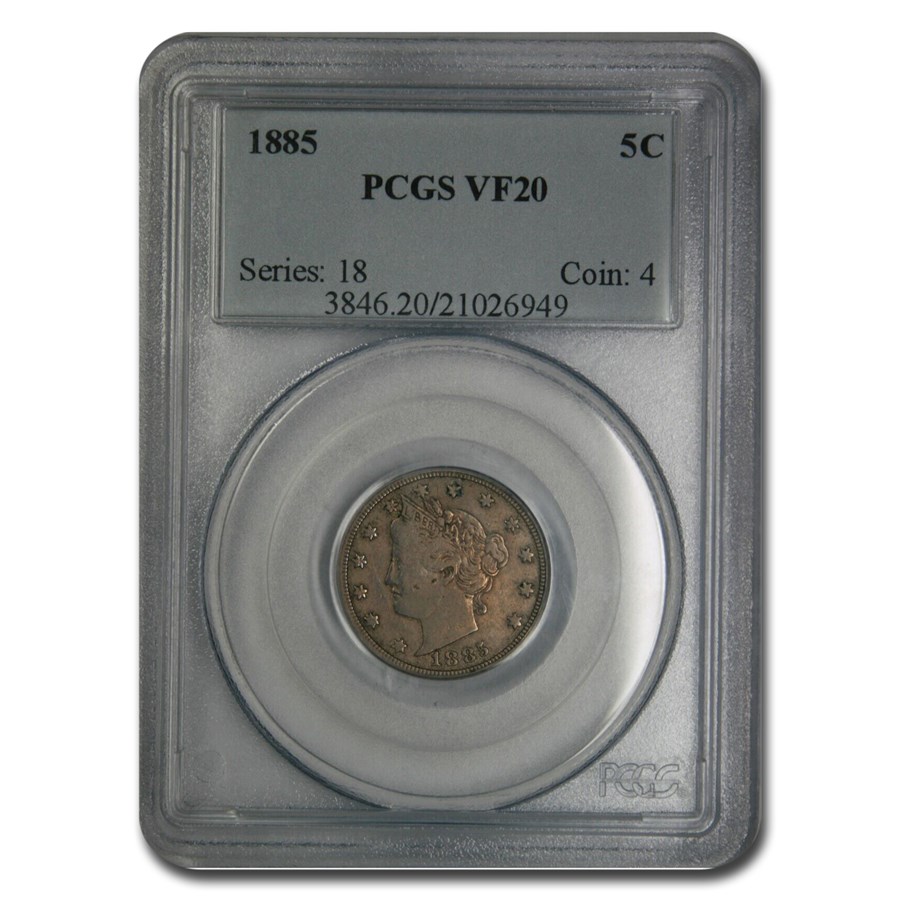 1885 Liberty Head V Nickel VF-20 PCGS