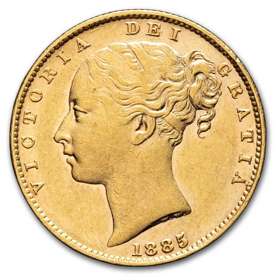1885-M Australia Gold Sovereign Victoria Shield AU 1885-M Australia Gold Sovereign Victoria Shield AU