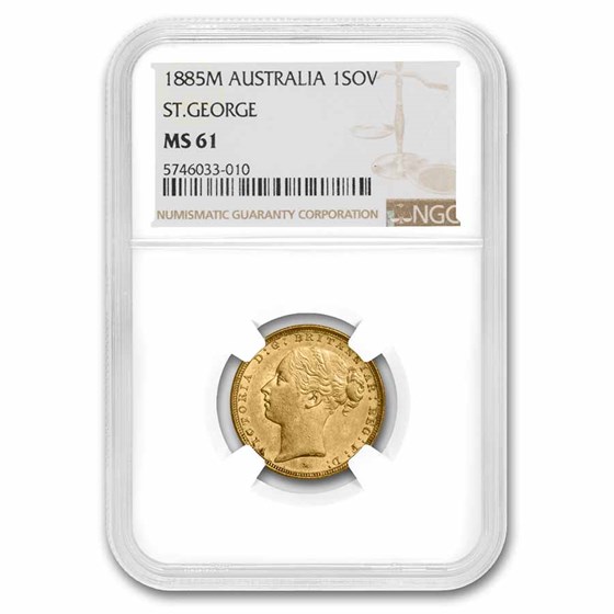 1885-M Australia Gold Sovereign Young Victoria MS-61 NGC 1885-M Australia Gold Sovereign Young Victoria MS-61 NGC