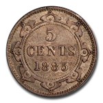 1885 Newfoundland Silver 5 Cents AU-55 PCGS