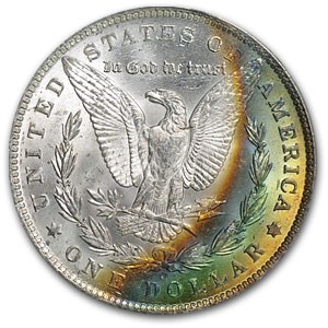 1885-O Morgan Dollar MS-63 PCGS (Rev Rainbow Crescent Toning) 1885-O Morgan Dollar MS-63 PCGS (Rev Rainbow Crescent Toning)