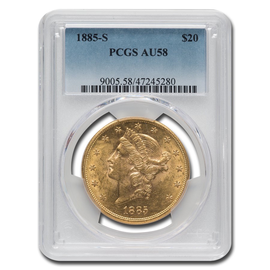 1885-S $20 Liberty Gold Double Eagle AU-58 PCGS