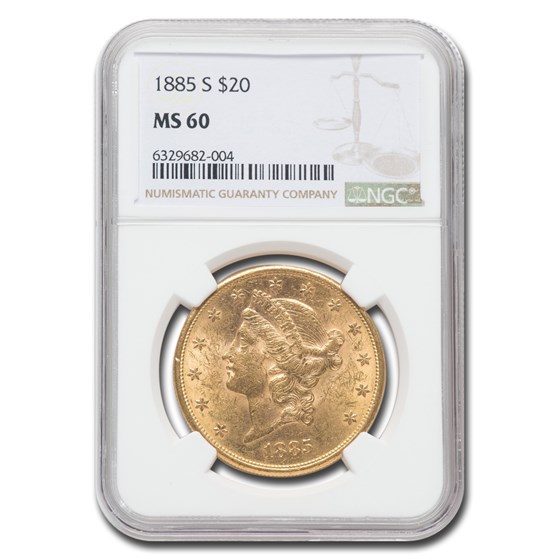 1885-S $20 Liberty Gold Double Eagle MS-60 NGC