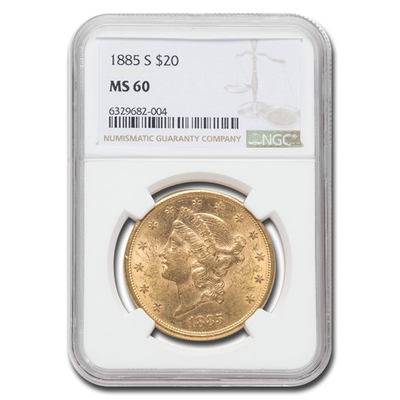 1885-S $20 Liberty Gold Double Eagle MS-60 NGC 1885-S $20 Liberty Gold Double Eagle MS-60 NGC
