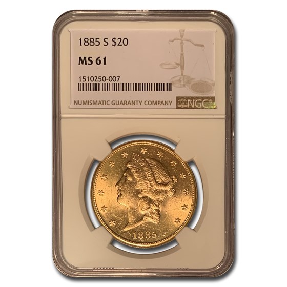 1885-S $20 Liberty Gold Double Eagle MS-61 NGC 1885-S $20 Liberty Gold Double Eagle MS-61 NGC
