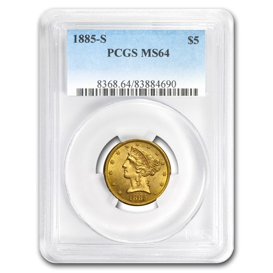 1885-S $5 Liberty Gold Half Eagle MS-64 PCGS 1885-S $5 Liberty Gold Half Eagle MS-64 PCGS
