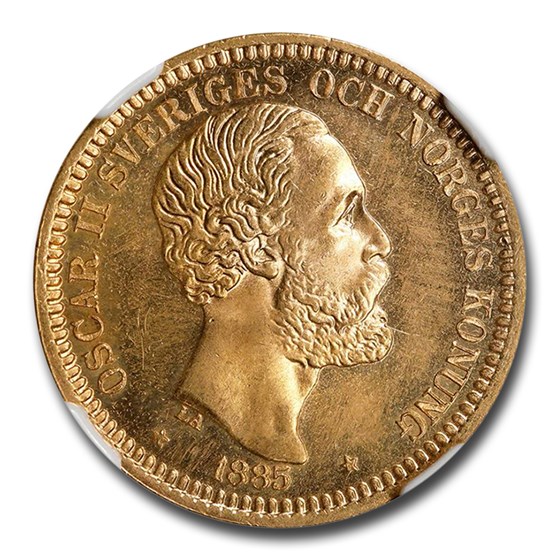 1885 Sweden Gold 20 Kronor Oscar II MS-65 NGC