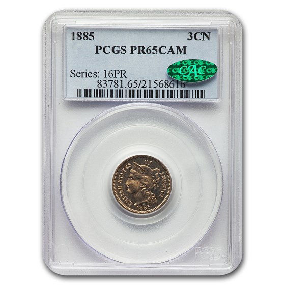 1885 Three Cent Nickel PR-65 Cameo PCGS CAC 1885 Three Cent Nickel PR-65 Cameo PCGS CAC