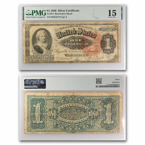 1886 $1.00 Silver Cert. Martha Washington F-15 PMG (Fr#217) 1886 $1.00 Silver Cert. Martha Washington F-15 PMG (Fr#217)