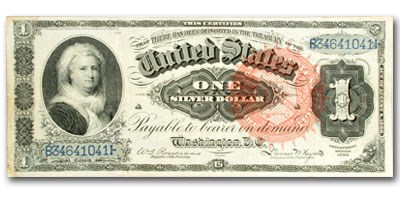1886 $1.00 Silver Cert. Martha Washington VF (Fr#217) Large Seal