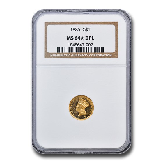 1886 $1 Indian Head Gold MS-64* NGC (DPL)