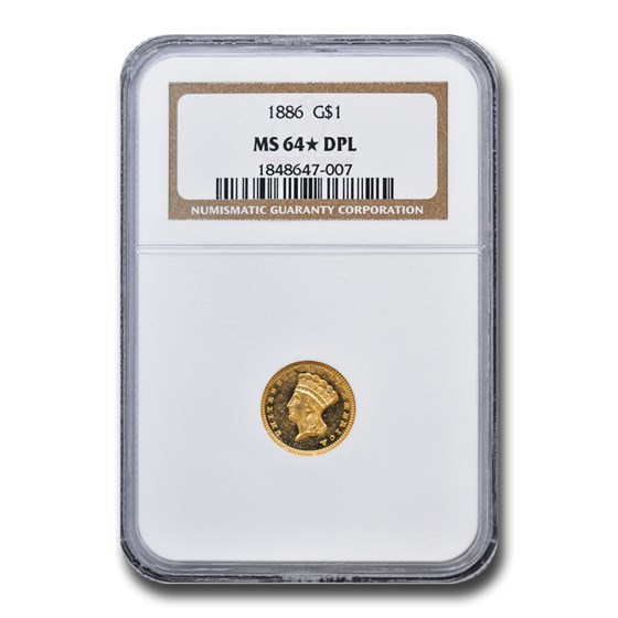 1886 $1 Indian Head Gold MS-64* NGC (DPL) 1886 $1 Indian Head Gold MS-64* NGC (DPL)