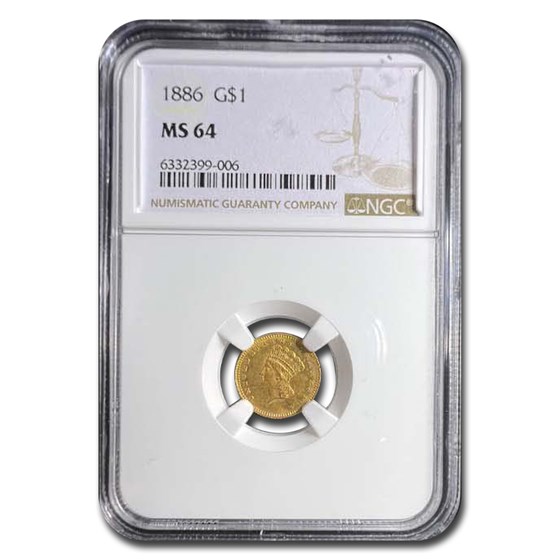 1886 $1 Indian Head Gold MS-64 NGC