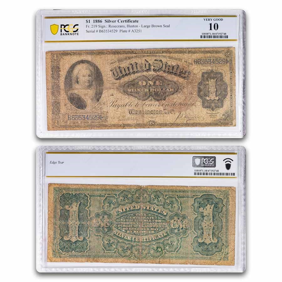 1886 $1 Silver Cert Martha Washington VG-10 (Net) PCGS (Fr#219)