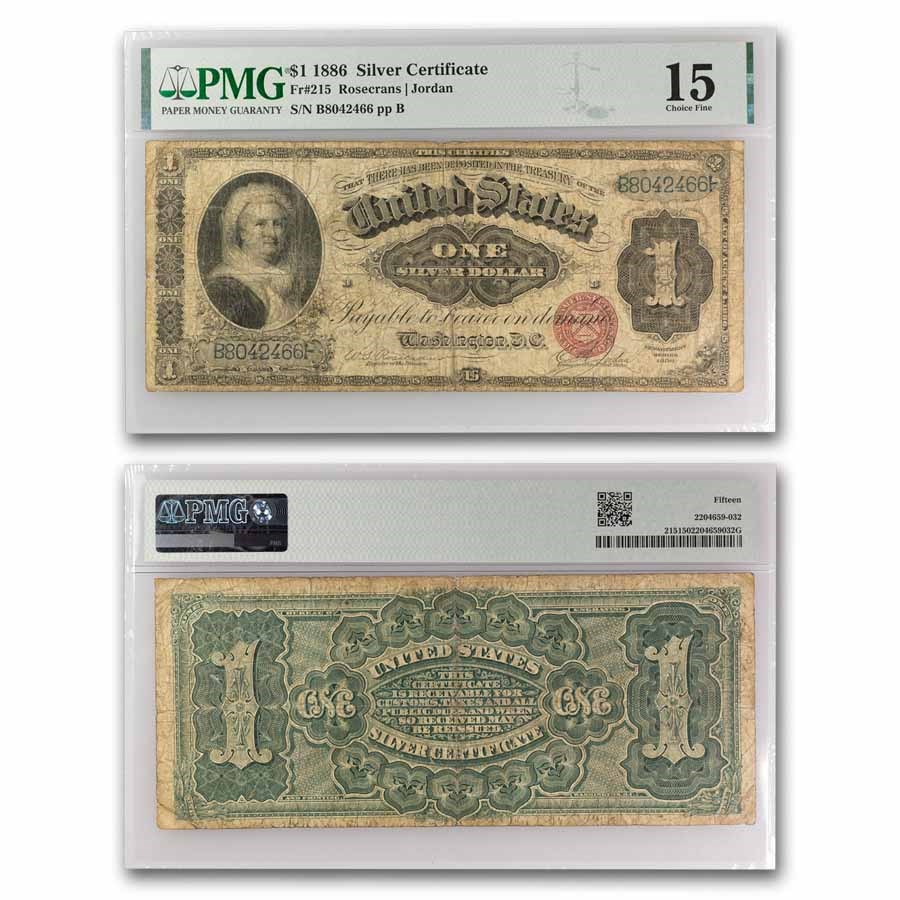 1886 $1 Silver Certificate Martha Washington F-15 PMG (Fr#215)