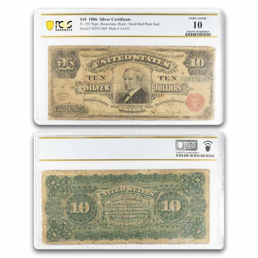 1886 $10 Silver Cert. Hendricks Tombstone VG-10 PCGS (Fr#292)