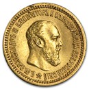 1886-1894 Russia Gold 5 Roubles Alexander III AU