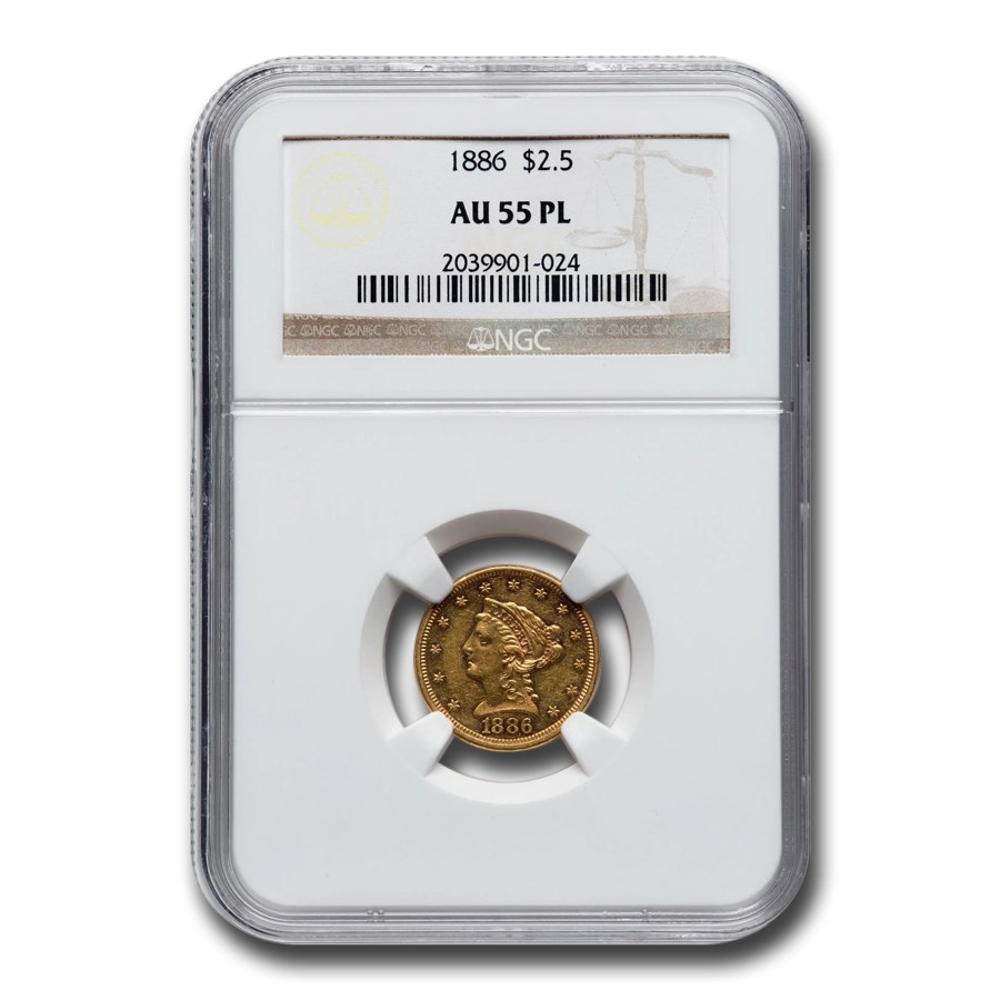1886 $2.50 Liberty Gold Quarter Eagle AU-55 NGC (PL)