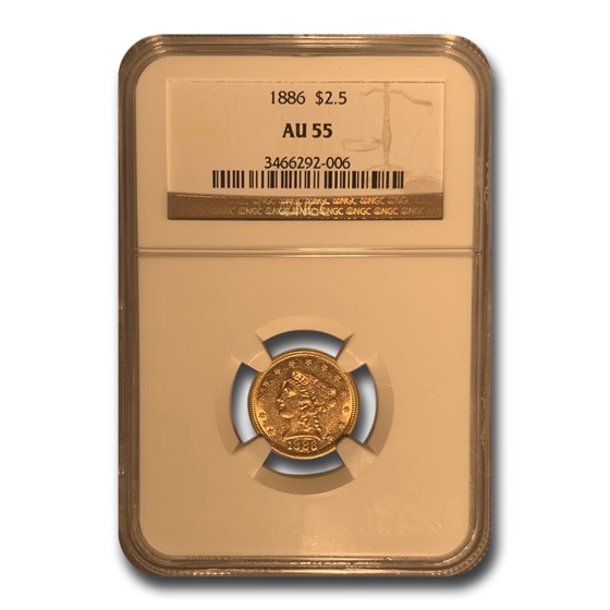 1886 $2.50 Liberty Gold Quarter Eagle AU-55 NGC 1886 $2.50 Liberty Gold Quarter Eagle AU-55 NGC