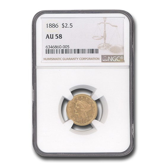 1886 $2.50 Liberty Gold Quarter Eagle AU-58 NGC 1886 $2.50 Liberty Gold Quarter Eagle AU-58 NGC