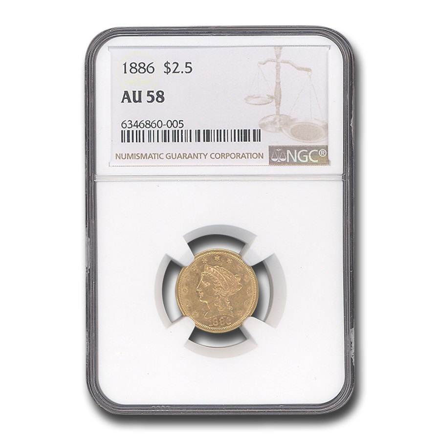 1886 $2.50 Liberty Gold Quarter Eagle AU-58 NGC