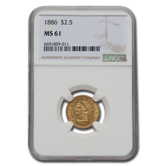 1886 $2.50 Liberty Gold Quarter Eagle MS-61 NGC 1886 $2.50 Liberty Gold Quarter Eagle MS-61 NGC
