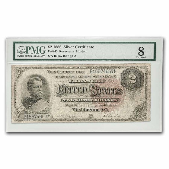 1886 $2 Silver Cert. Winfield Scott Hancock VG-08 PMG (Fr#243) 1886 $2 Silver Cert. Winfield Scott Hancock VG-08 PMG (Fr#243)