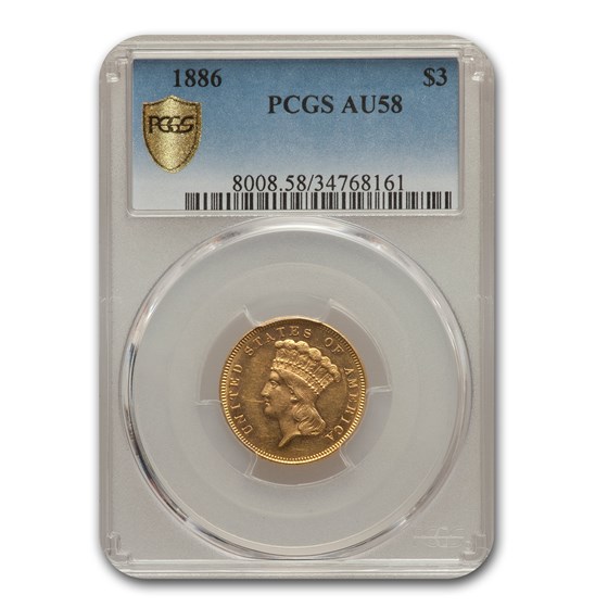 1886 $3 Gold Princess AU-58 PCGS 1886 $3 Gold Princess AU-58 PCGS